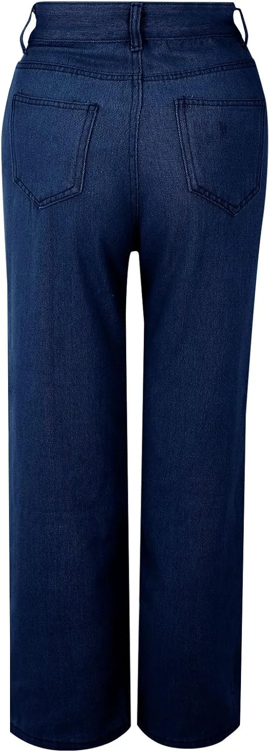 Wide Leg Jeans for Women 2025 High Waisted Stretch Pull on Baggy Jeans Casual Trendy Straight Denim Pants