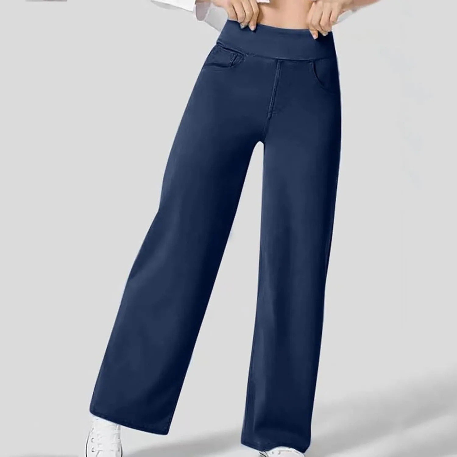 Wide Leg Jeans for Women Pull On High Waisted Tummy Control Pants Trendy Straight Leg Stretchy Baggy Jeans Denim Pant