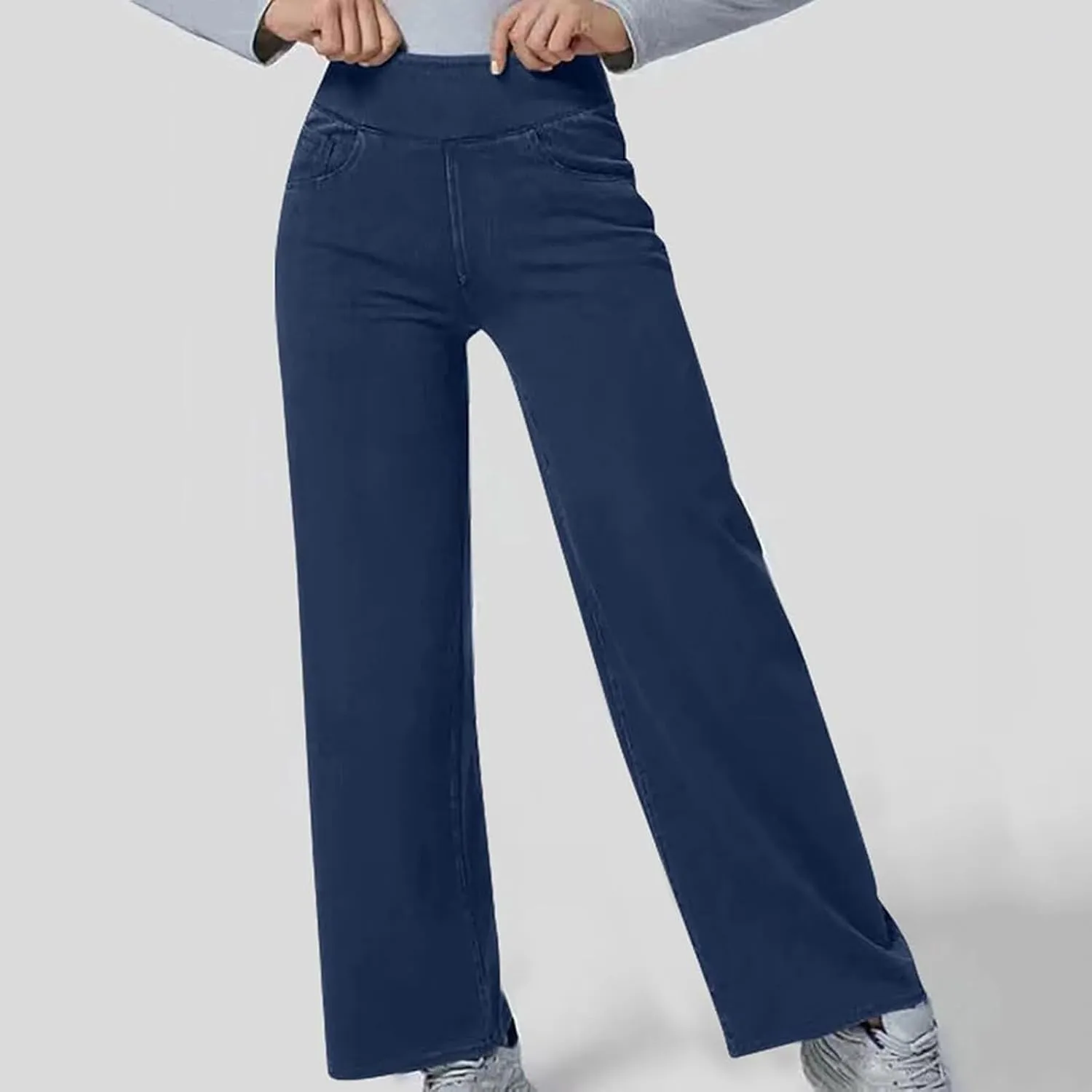 Wide Leg Jeans for Women Pull On High Waisted Tummy Control Pants Trendy Straight Leg Stretchy Baggy Jeans Denim Pant