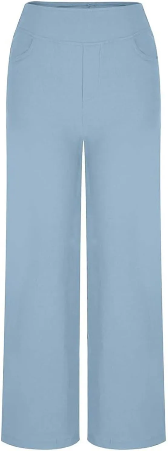 Wide Leg Jeans for Women Pull On High Waisted Tummy Control Pants Trendy Straight Leg Stretchy Baggy Jeans Denim Pant