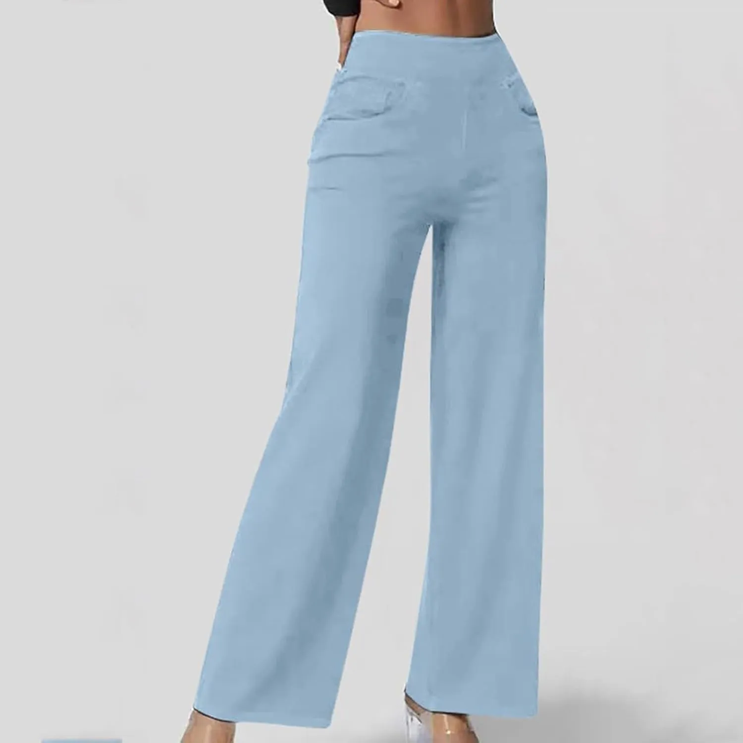 Wide Leg Jeans for Women Pull On High Waisted Tummy Control Pants Trendy Straight Leg Stretchy Baggy Jeans Denim Pant
