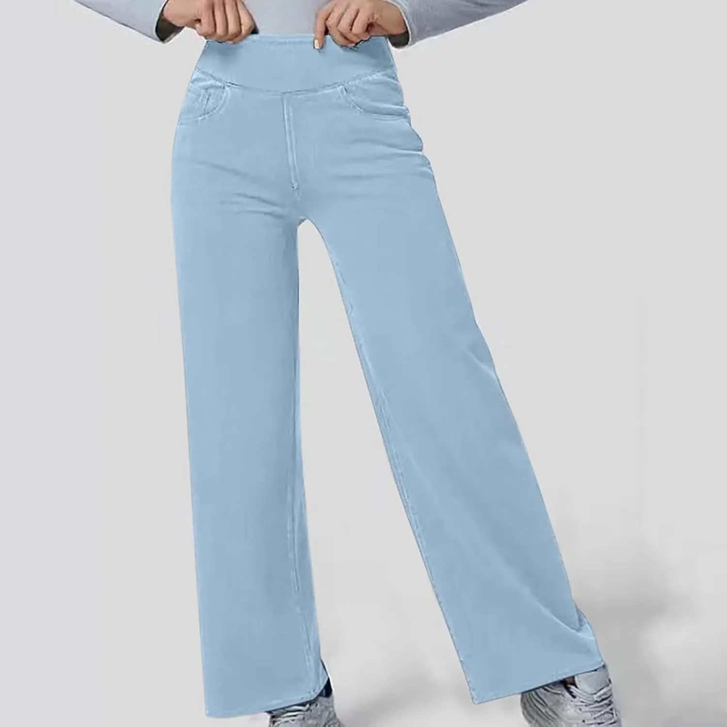 Wide Leg Jeans for Women Pull On High Waisted Tummy Control Pants Trendy Straight Leg Stretchy Baggy Jeans Denim Pant