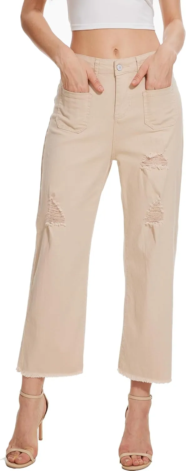 Wide Leg Jeans for Women Trendy High Waisted Flare Jeans Cropped Pants Stretchy Baggy
