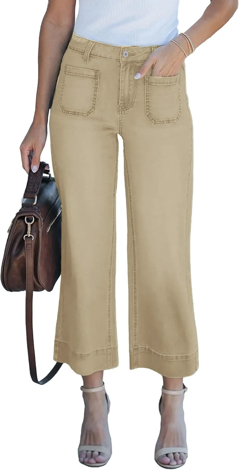 Wide Leg Jeans for Women Trendy High Waisted Flare Jeans Cropped Pants Stretchy Baggy