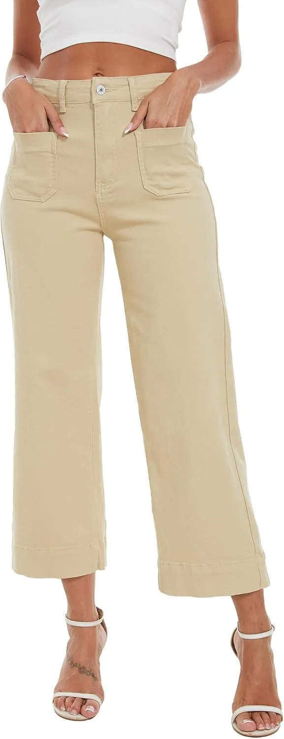 Wide Leg Jeans for Women Trendy High Waisted Flare Jeans Cropped Pants Stretchy Baggy