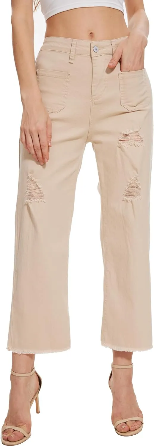 Wide Leg Jeans for Women Trendy High Waisted Flare Jeans Cropped Pants Stretchy Baggy