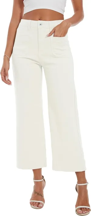 Wide Leg Jeans for Women Trendy High Waisted Flare Jeans Cropped Pants Stretchy Baggy