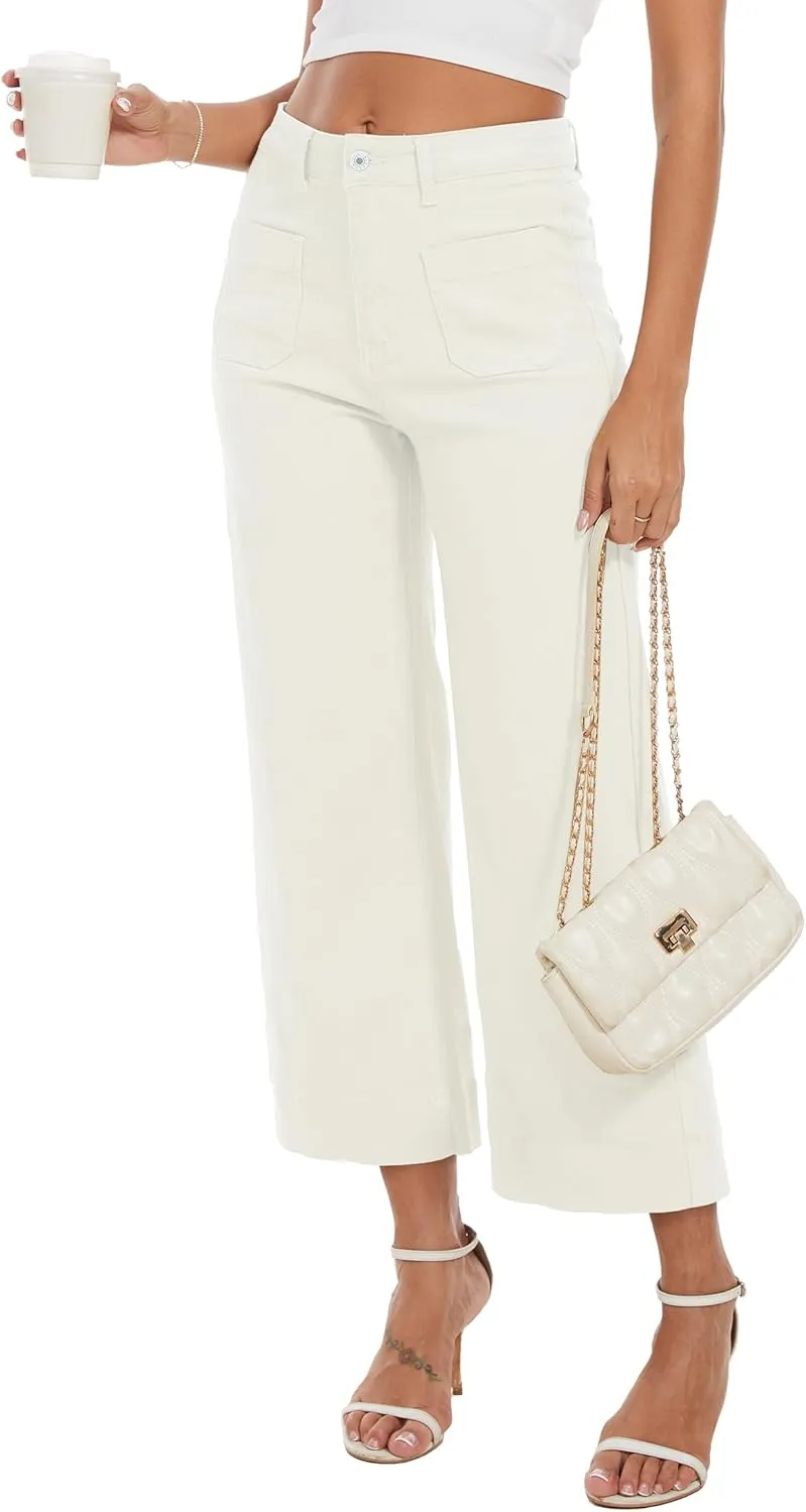 Wide Leg Jeans for Women Trendy High Waisted Flare Jeans Cropped Pants Stretchy Baggy