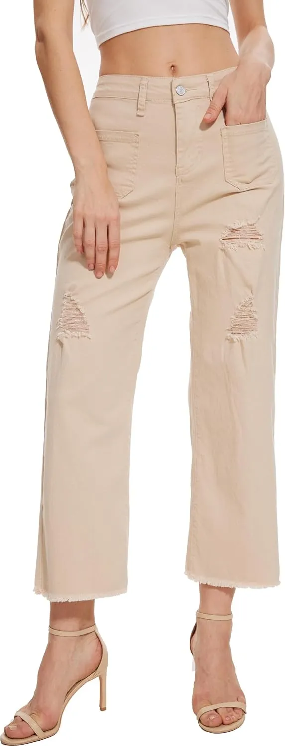 Wide Leg Jeans for Women Trendy High Waisted Flare Jeans Cropped Pants Stretchy Baggy