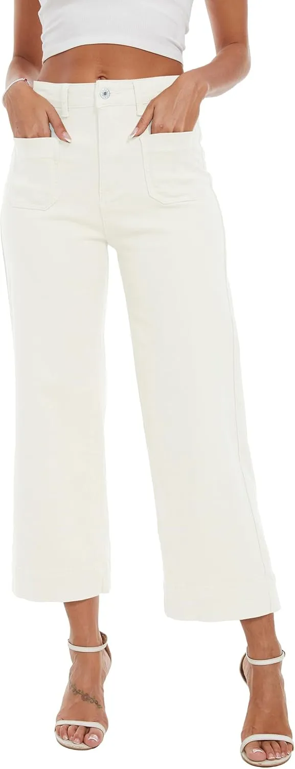 Wide Leg Jeans for Women Trendy High Waisted Flare Jeans Cropped Pants Stretchy Baggy