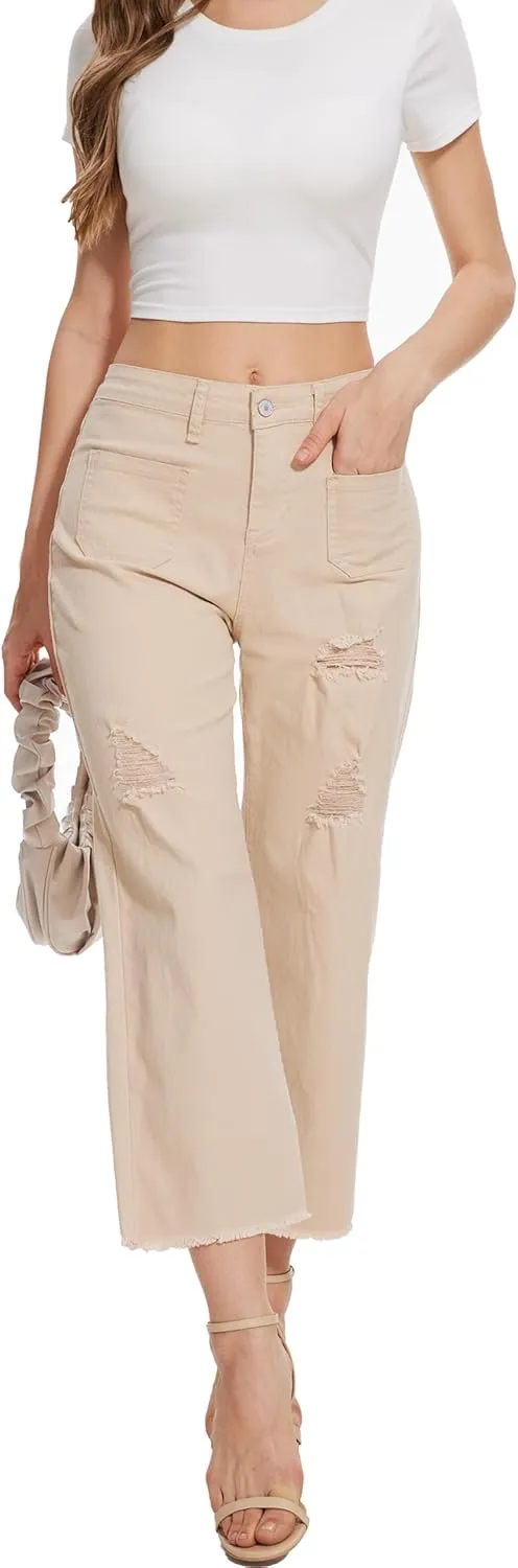 Wide Leg Jeans for Women Trendy High Waisted Flare Jeans Cropped Pants Stretchy Baggy