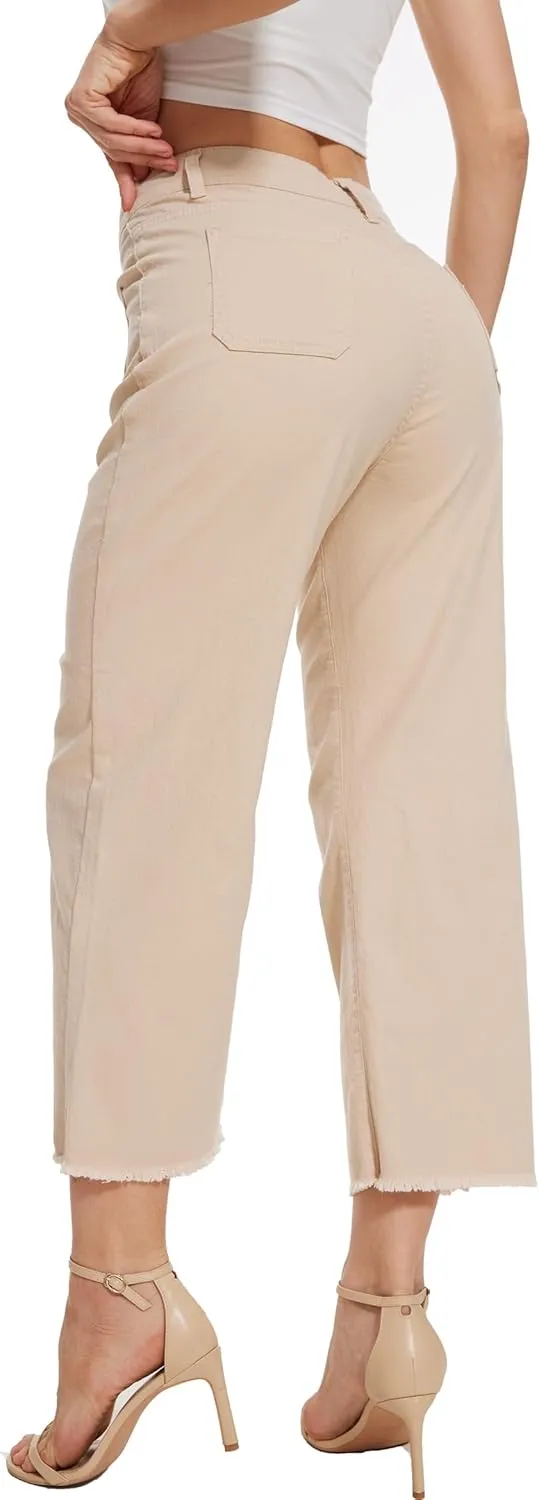 Wide Leg Jeans for Women Trendy High Waisted Flare Jeans Cropped Pants Stretchy Baggy