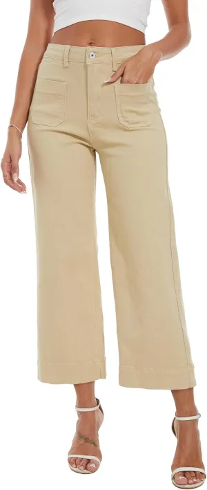 Wide Leg Jeans for Women Trendy High Waisted Flare Jeans Cropped Pants Stretchy Baggy