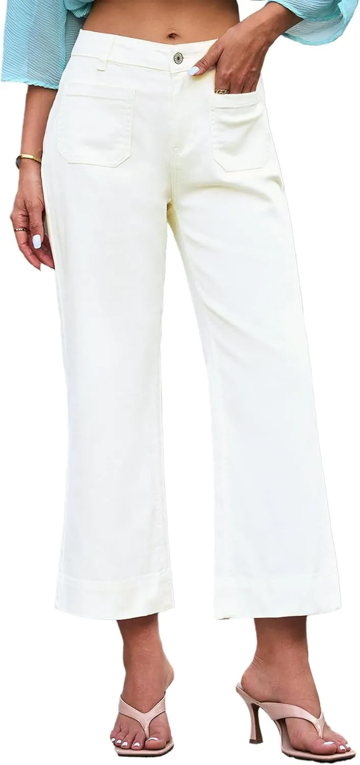 Wide Leg Jeans for Women Trendy High Waisted Flare Jeans Cropped Pants Stretchy Baggy