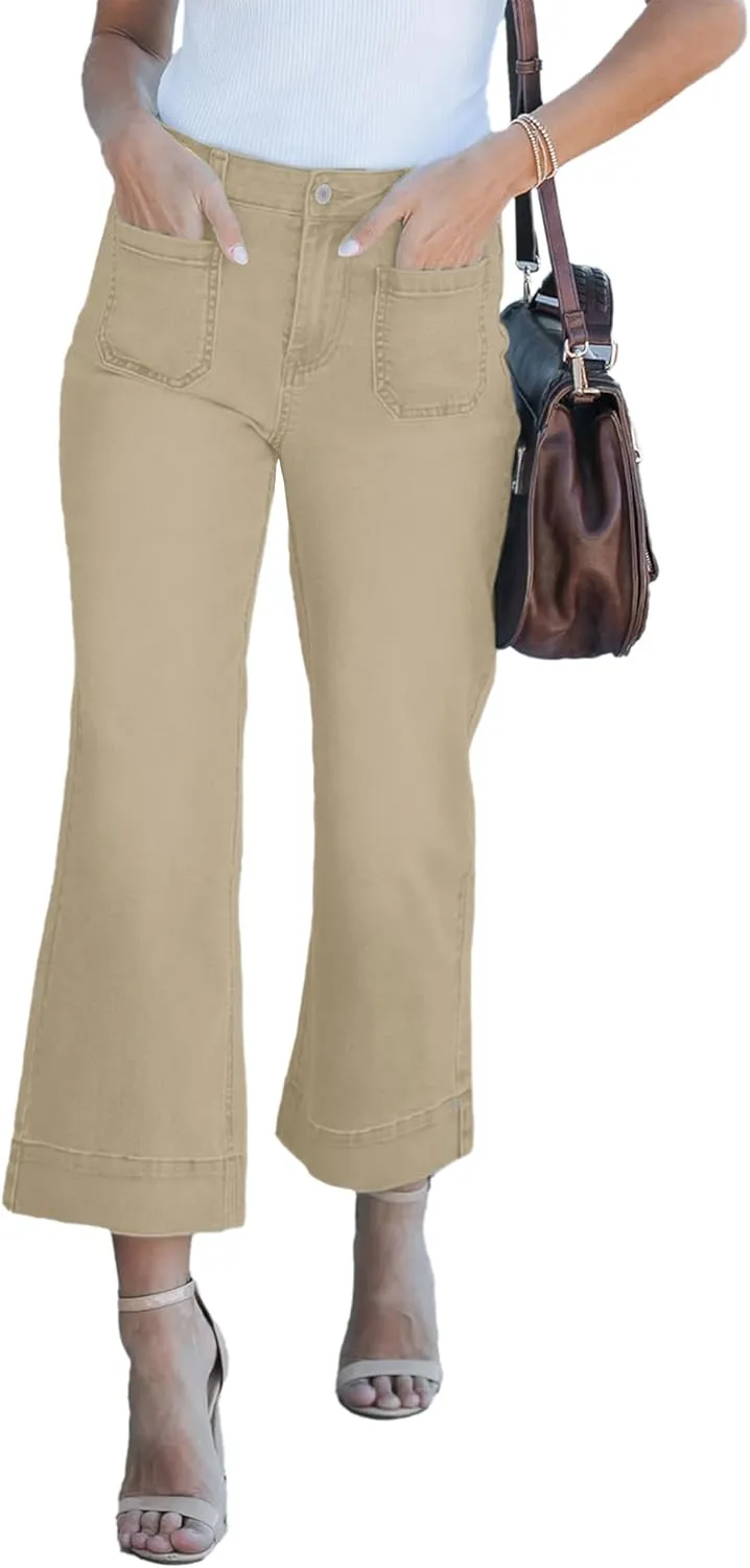 Wide Leg Jeans for Women Trendy High Waisted Flare Jeans Cropped Pants Stretchy Baggy