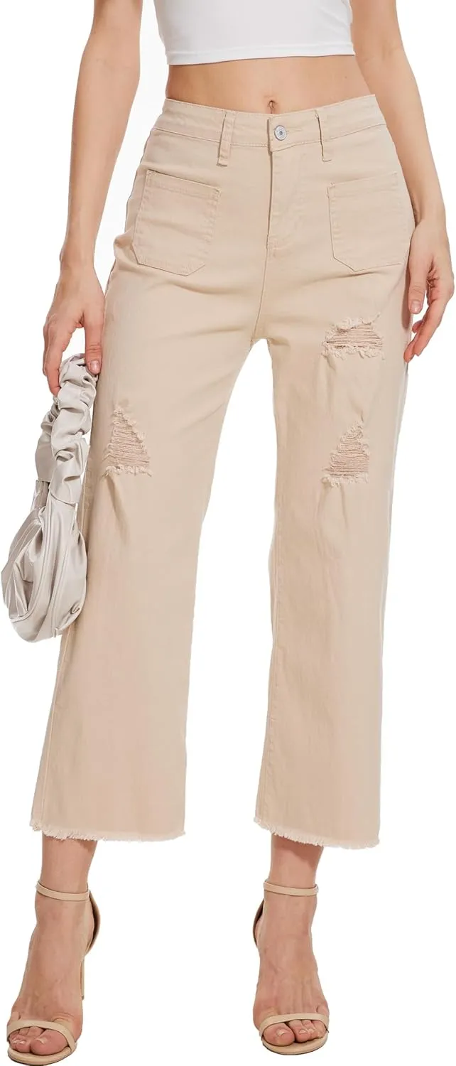 Wide Leg Jeans for Women Trendy High Waisted Flare Jeans Cropped Pants Stretchy Baggy