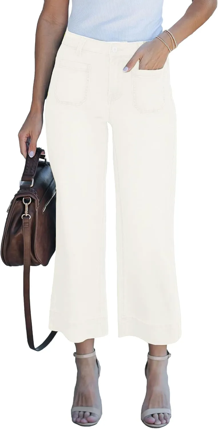 Wide Leg Jeans for Women Trendy High Waisted Flare Jeans Cropped Pants Stretchy Baggy