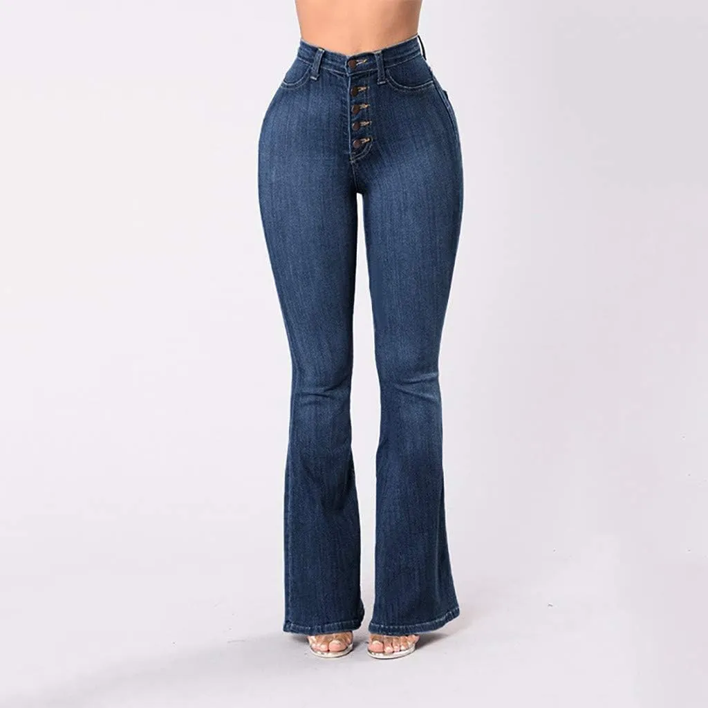 Wide Leg Jeans Woman Trendy High Waisted Bootcut Denim Pants Frayed Raw Hem Loose Maxi Jeans Stretchy Flare Jeans