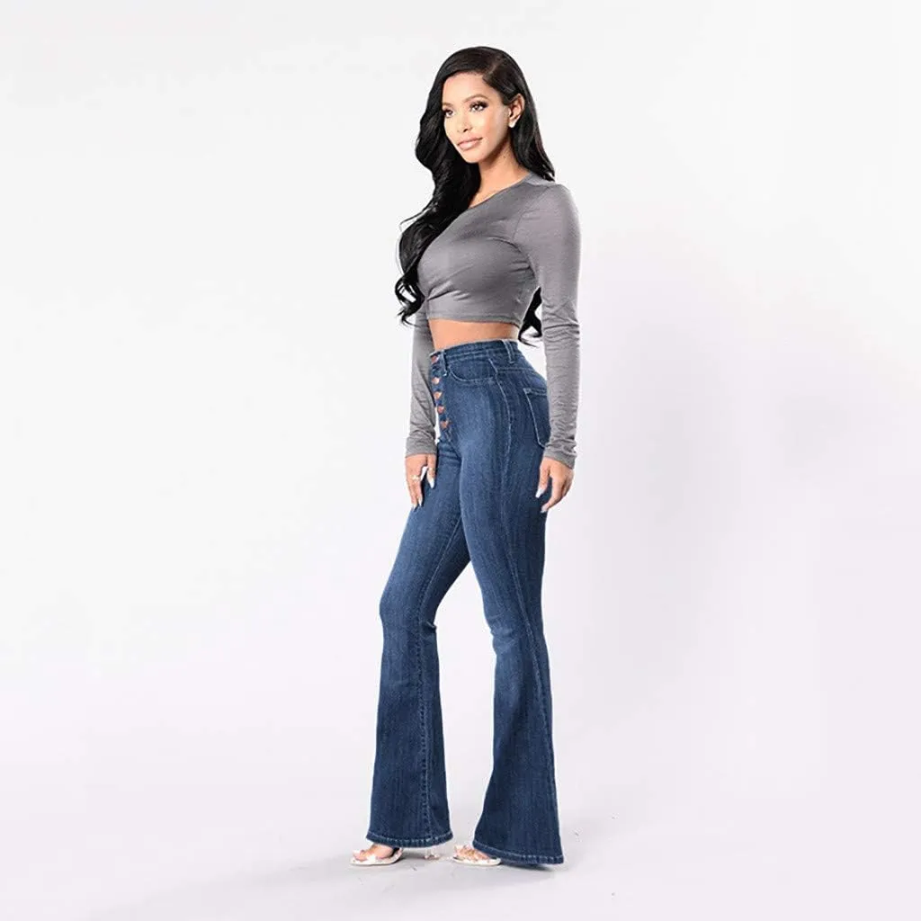 Wide Leg Jeans Woman Trendy High Waisted Bootcut Denim Pants Frayed Raw Hem Loose Maxi Jeans Stretchy Flare Jeans