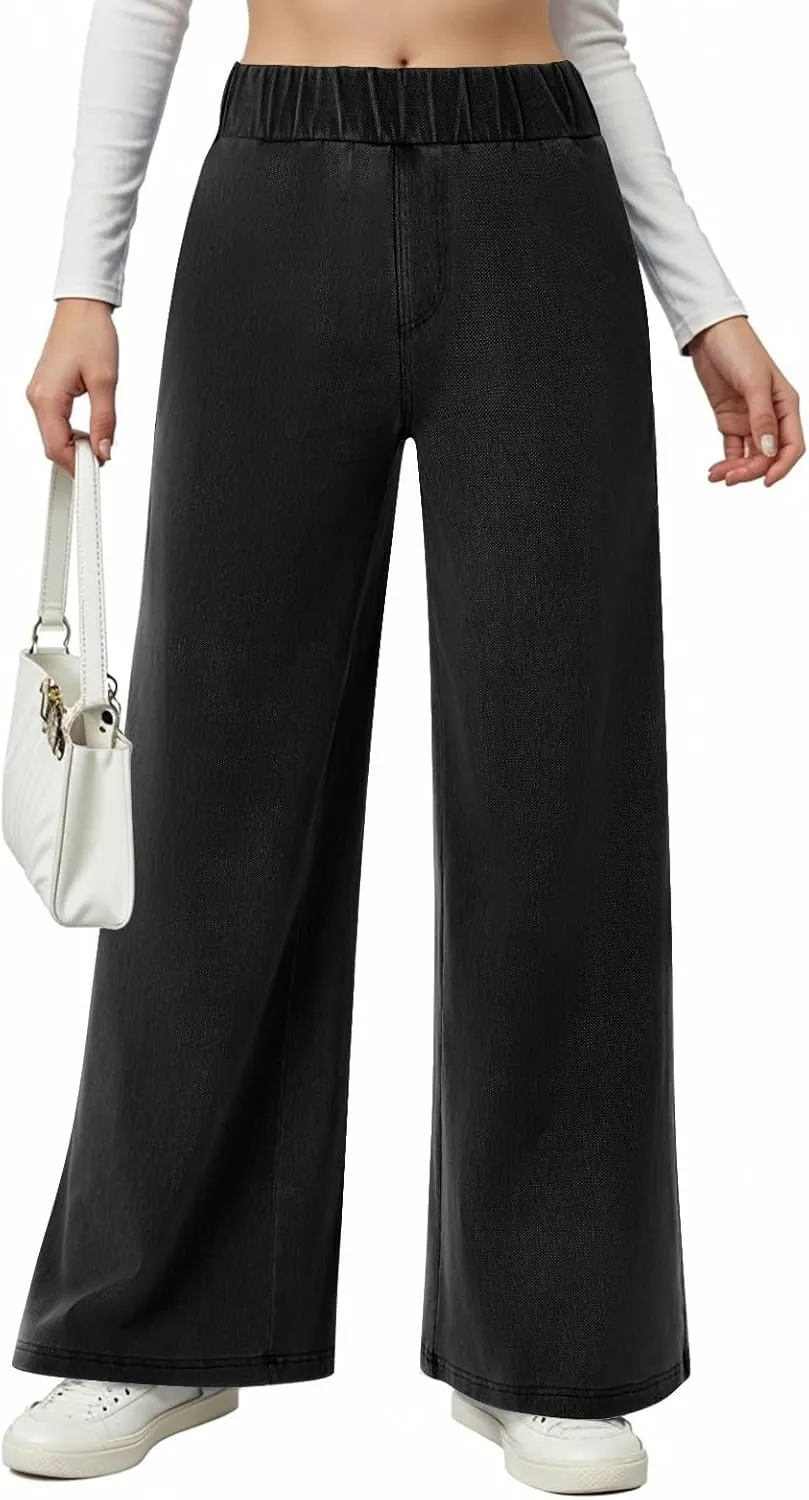 Wide Leg Stretchy Jeans for Women Pull on Trouser Boyfriend Jeans High Waisted Denim Pants Cowgirl Outfits