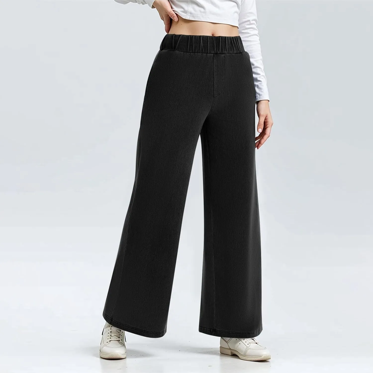 Wide Leg Stretchy Jeans for Women Pull on Trouser Boyfriend Jeans High Waisted Denim Pants Cowgirl Outfits