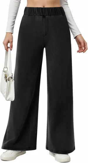 Wide Leg Stretchy Jeans for Women Pull on Trouser Boyfriend Jeans High Waisted Denim Pants Cowgirl Outfits