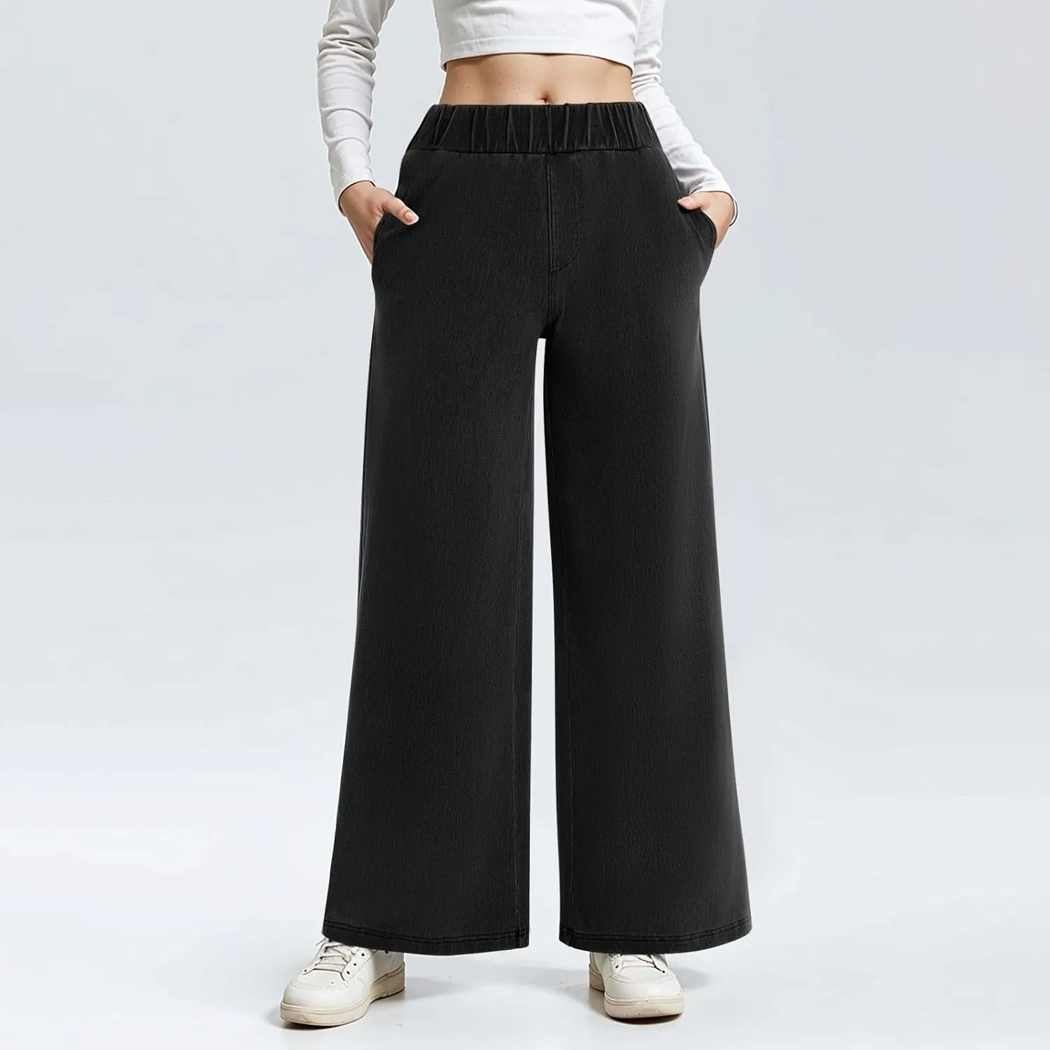Wide Leg Stretchy Jeans for Women Pull on Trouser Boyfriend Jeans High Waisted Denim Pants Cowgirl Outfits