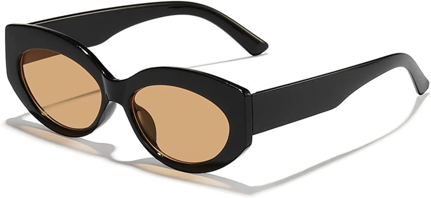willochra Retro Oval Sunglasses for Women 90s Vintage Small Cat Eye Sun Glasses Trendy Narrow Skinny Champagne Shades