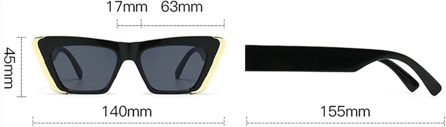 willochra Vintage Gold Side Cat Eye Sunglasses Luxury Glasses Women Big Frame Black Shades For Women Fashion Sun Glasses F27