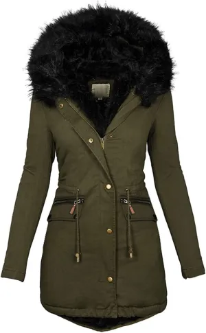 Winter Coat for Women Sherpa Lined Jacket Thermal Fleece Zip Up Overcoats with Hood Flannel Parka Outwear with Pocket