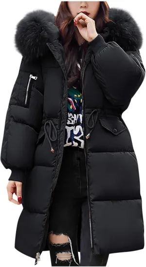 Winter Coats for Women Fashion Long Puffer Coat Casual Heavy Down Jacket Warm Hooded Quilted Jackets Padded Outwear