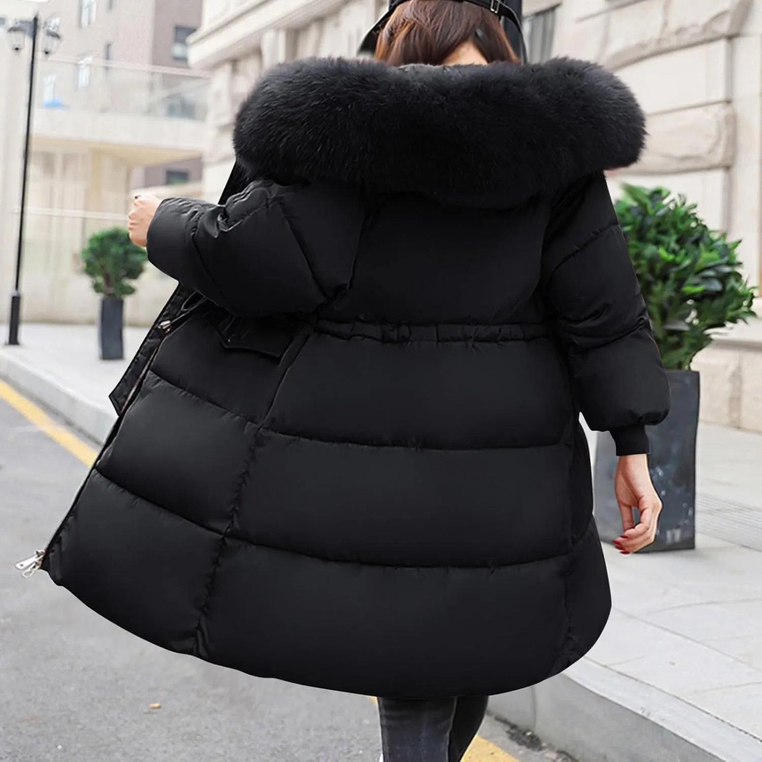 Winter Coats for Women Fashion Long Puffer Coat Casual Heavy Down Jacket Warm Hooded Quilted Jackets Padded Outwear