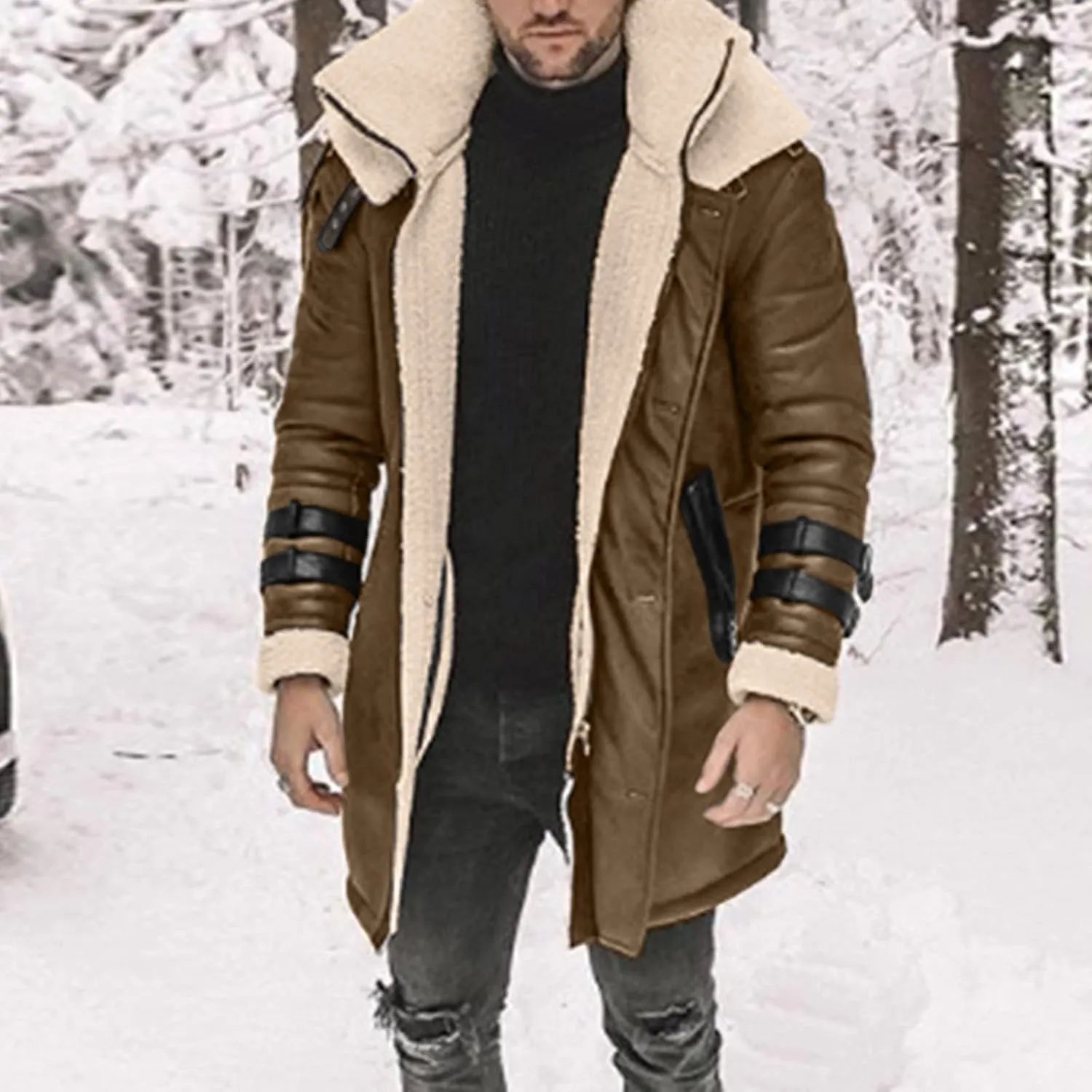 Winter Coats Plus Velvet Thickened Double Pocket Western Cow 3D Printed Hooded Brown Warm Cotton Jacket