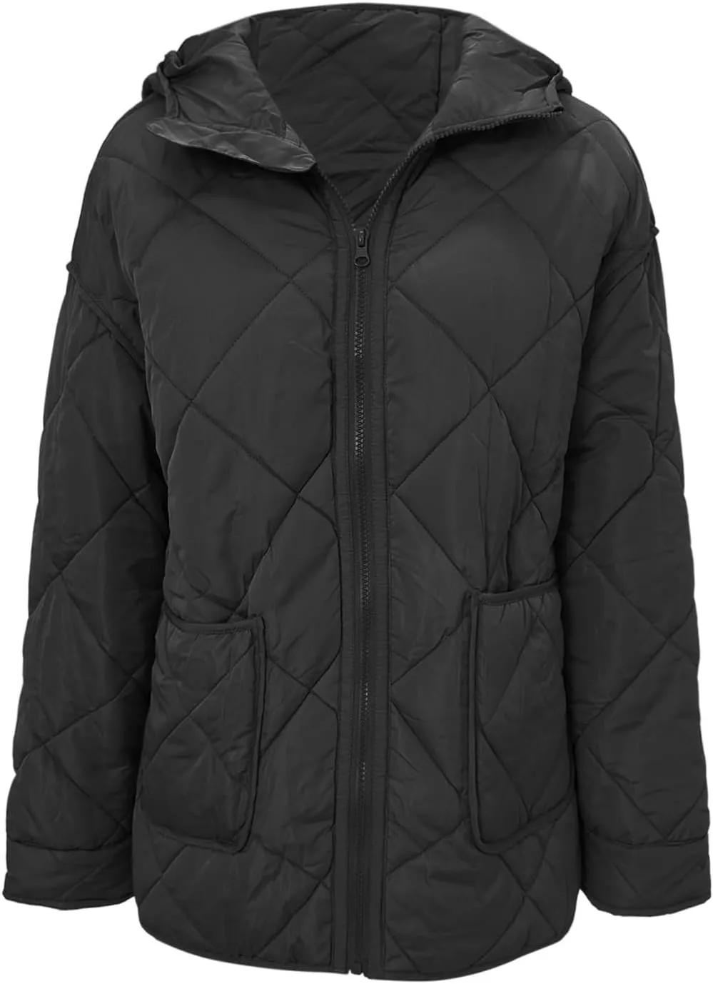Winter Fashion Solid Hooded Zipper Jacket for Womens Warm Lightweight Slim Coat with Pockets Outdoor Commuting Outwear