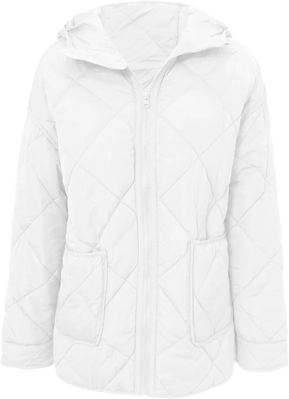 Winter Fashion Solid Hooded Zipper Jacket for Womens Warm Lightweight Slim Coat with Pockets Outdoor Commuting Outwear