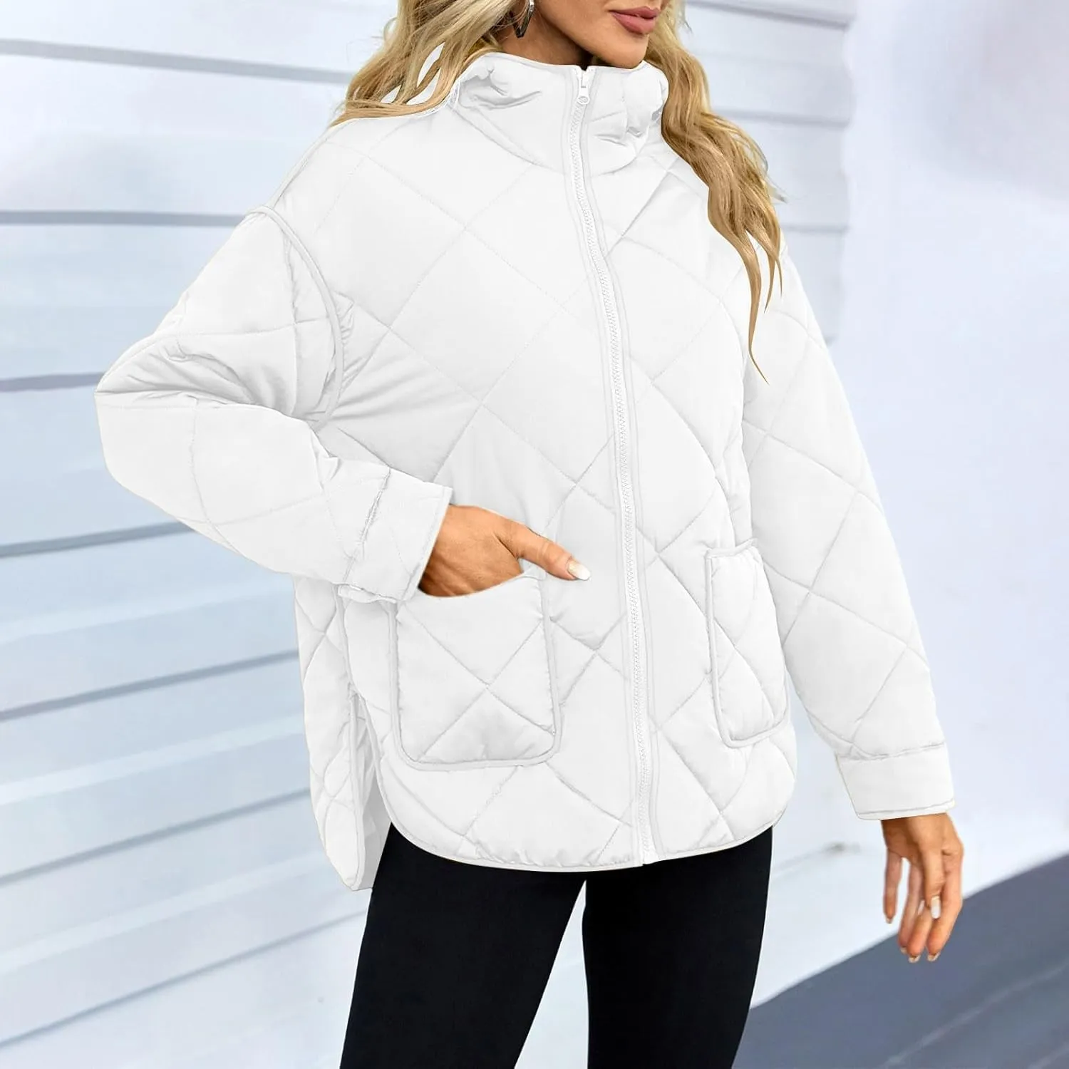 Winter Fashion Solid Hooded Zipper Jacket for Womens Warm Lightweight Slim Coat with Pockets Outdoor Commuting Outwear