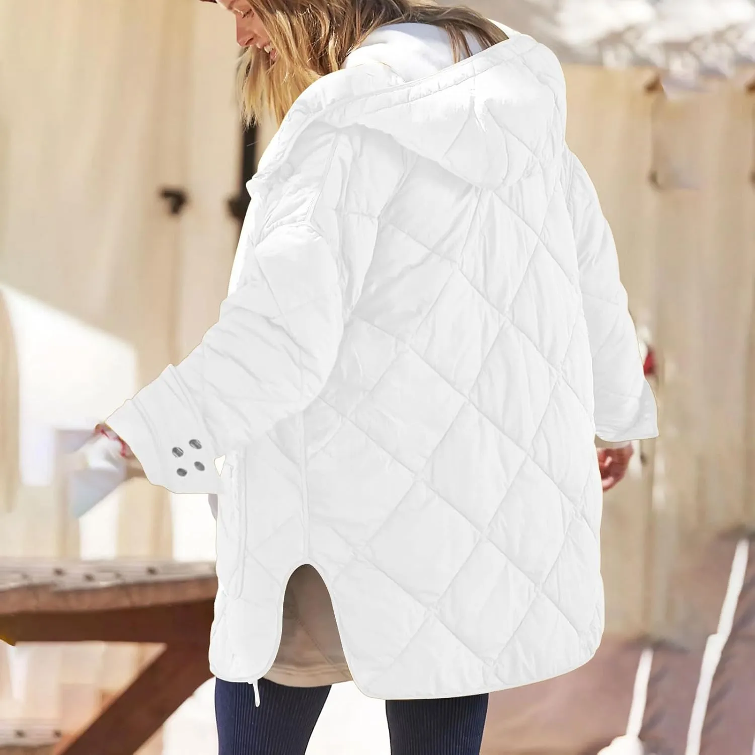 Winter Fashion Solid Hooded Zipper Jacket for Womens Warm Lightweight Slim Coat with Pockets Outdoor Commuting Outwear
