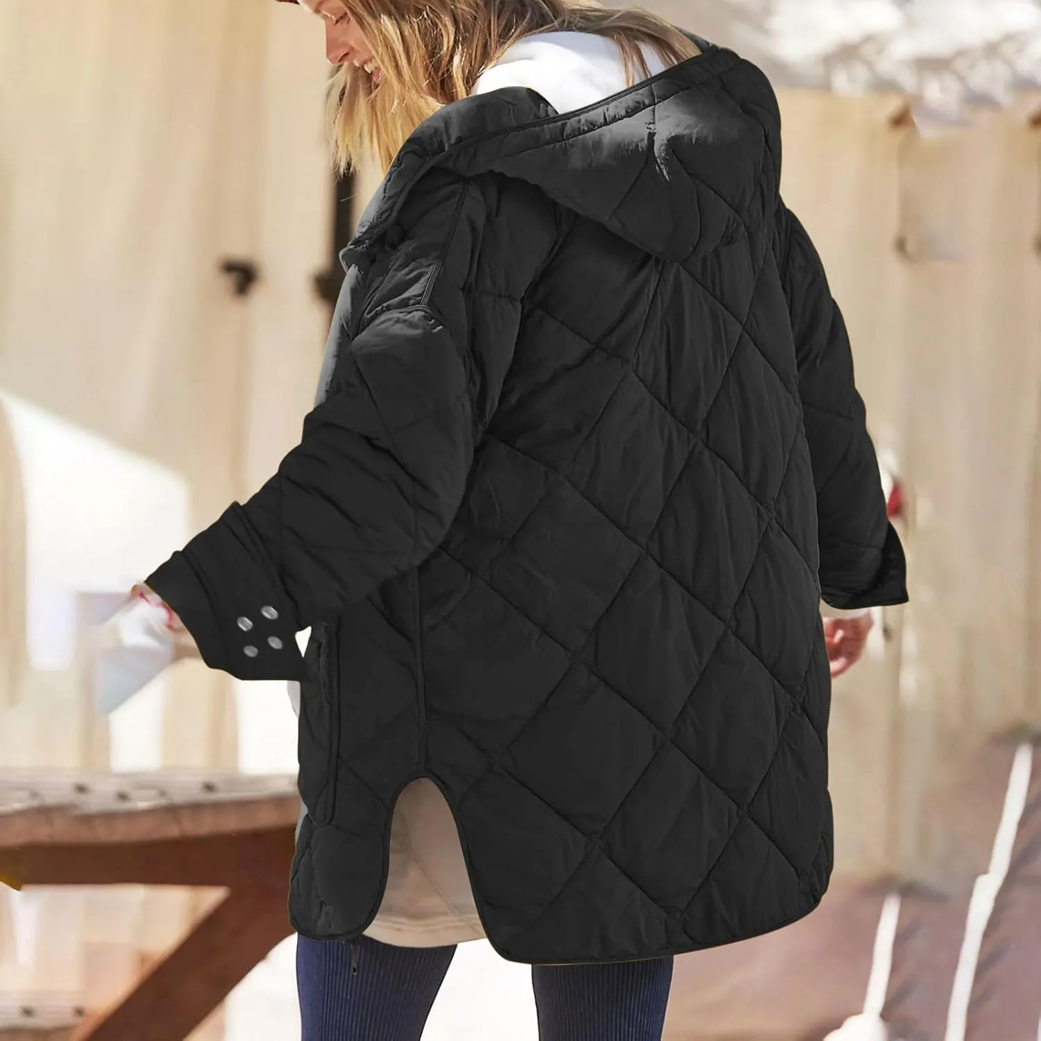 Winter Fashion Solid Hooded Zipper Jacket for Womens Warm Lightweight Slim Coat with Pockets Outdoor Commuting Outwear