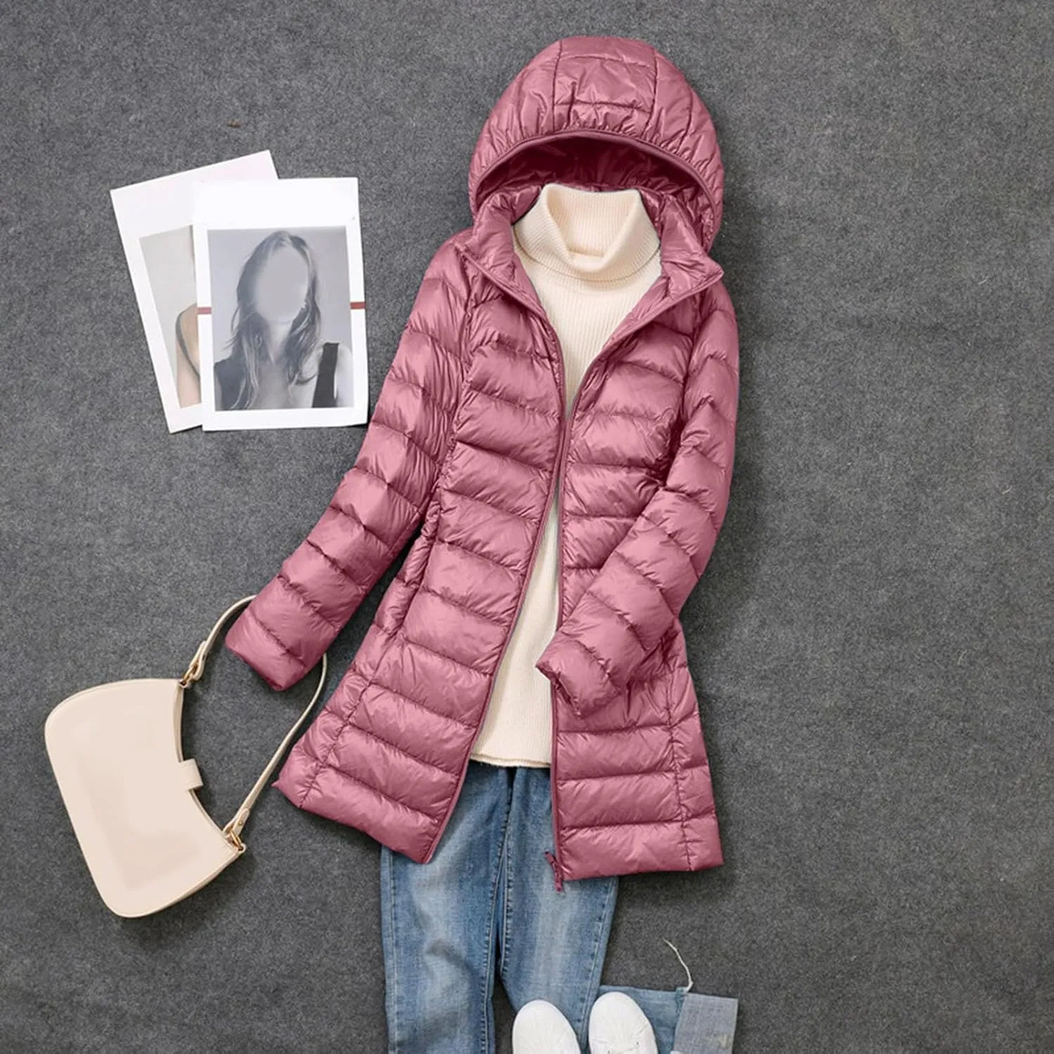 Winter Windproof Warm Long Puffer Coats for Womens Insulated Soft Slim Down Jackets Removeable Hooded Zipper Overcoats