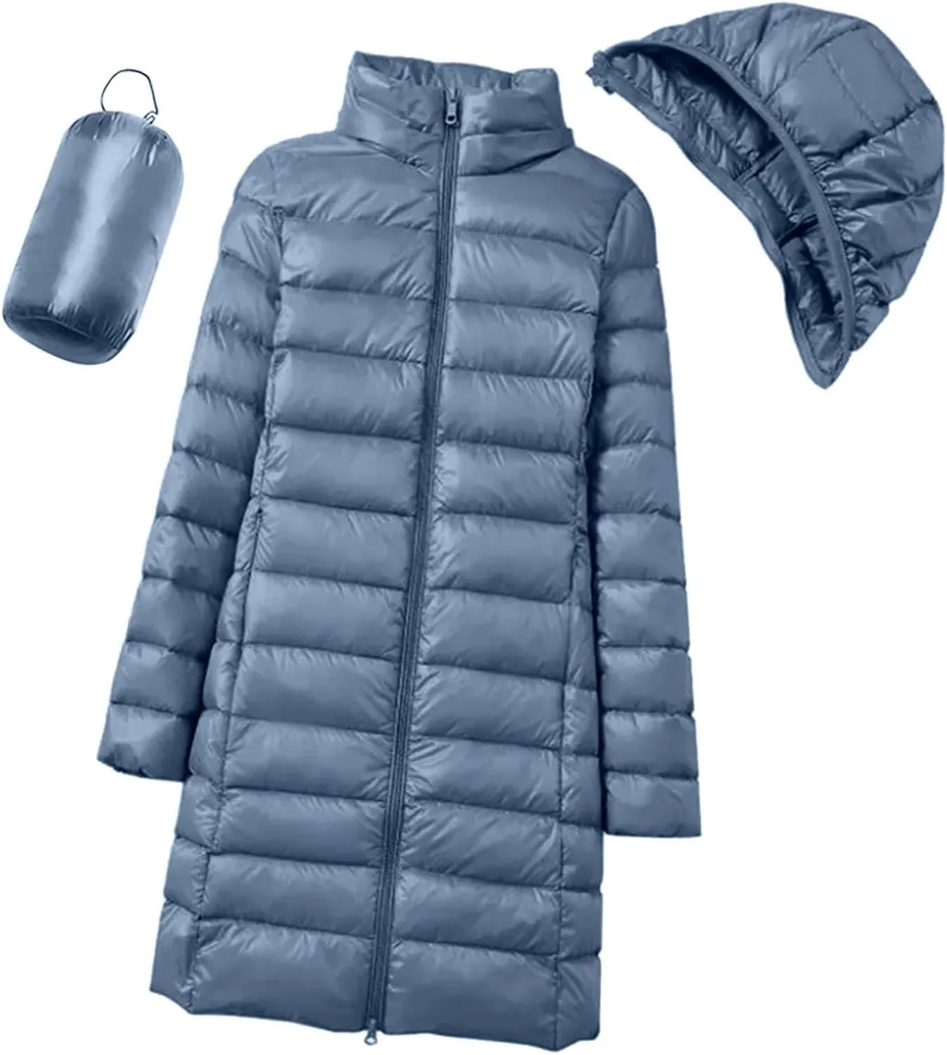 Winter Windproof Warm Long Puffer Coats for Womens Insulated Soft Slim Down Jackets Removeable Hooded Zipper Overcoats