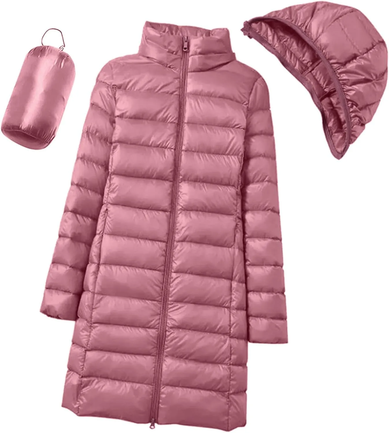 Winter Windproof Warm Long Puffer Coats for Womens Insulated Soft Slim Down Jackets Removeable Hooded Zipper Overcoats