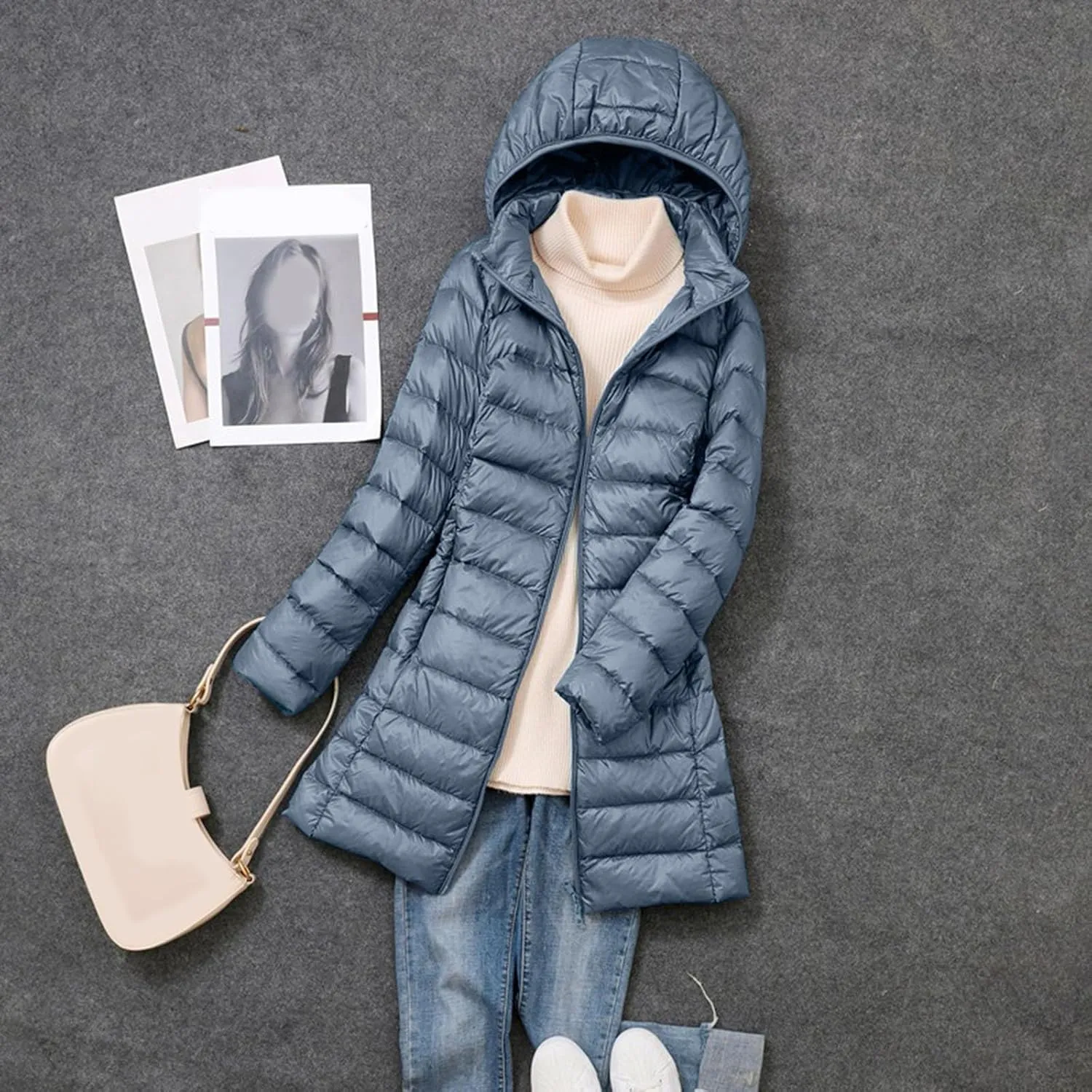 Winter Windproof Warm Long Puffer Coats for Womens Insulated Soft Slim Down Jackets Removeable Hooded Zipper Overcoats