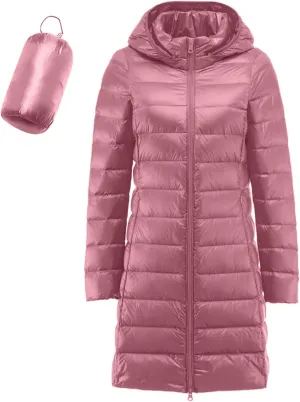 Winter Windproof Warm Long Puffer Coats for Womens Insulated Soft Slim Down Jackets Removeable Hooded Zipper Overcoats