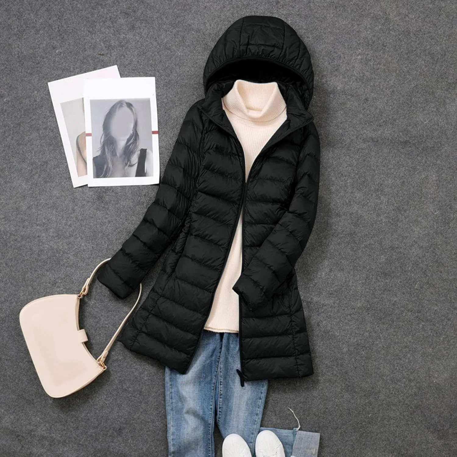 Winter Windproof Warm Long Puffer Coats for Womens Insulated Soft Slim Down Jackets Removeable Hooded Zipper Overcoats