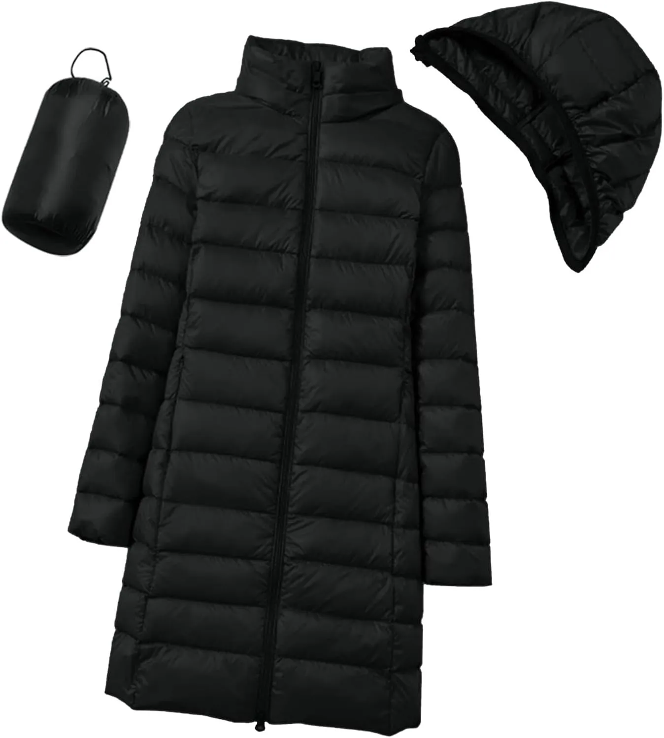 Winter Windproof Warm Long Puffer Coats for Womens Insulated Soft Slim Down Jackets Removeable Hooded Zipper Overcoats