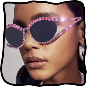 Woeoe Bling Sunglasses for Women Cat Eye Sun Glasses Rhinestone Glasses Oversized Diamond Crystal Sunglasses Vintage