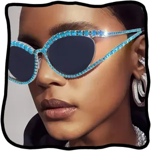 Woeoe Bling Sunglasses for Women Cat Eye Sun Glasses Rhinestone Glasses Oversized Diamond Crystal Sunglasses Vintage