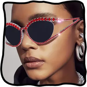 Woeoe Bling Sunglasses for Women Cat Eye Sun Glasses Rhinestone Glasses Oversized Diamond Crystal Sunglasses Vintage