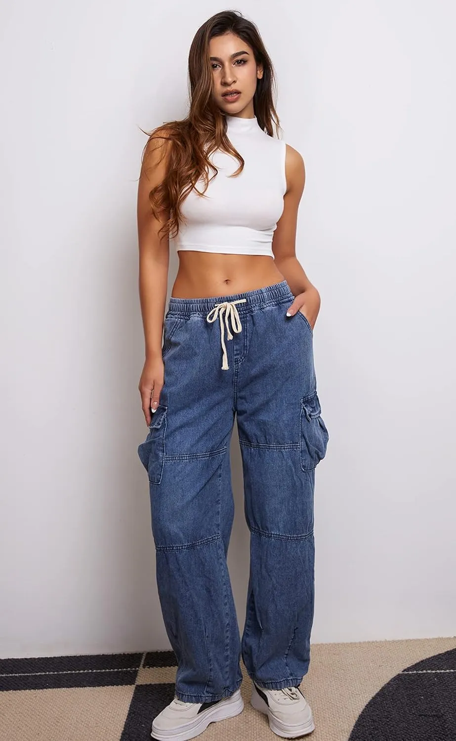 Women Baggy Jeans Y2K Boyfriend Jeans Fashion Straight Leg High Waisted Denim Cargo Pants