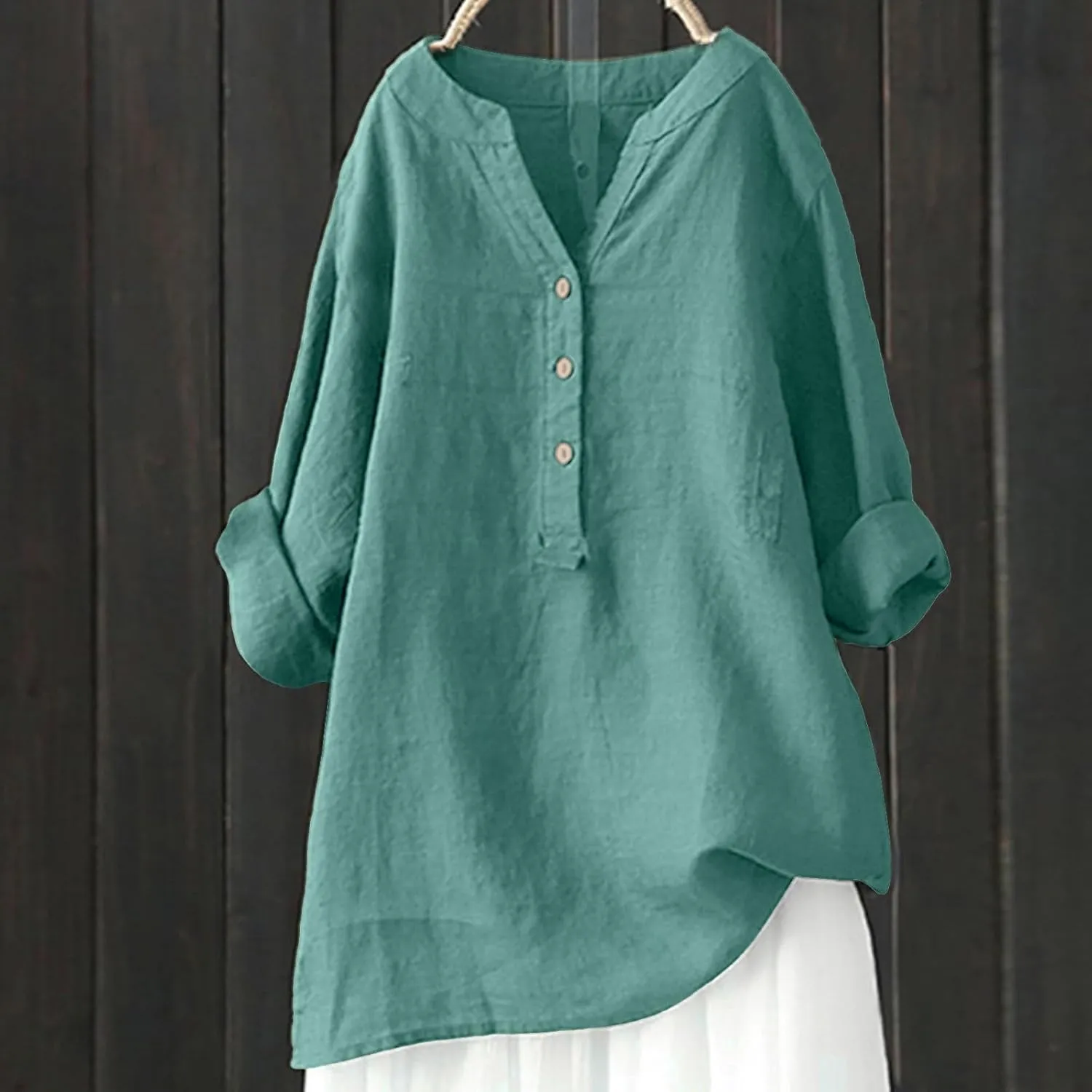 Women Button Shirts Linen Rolled Cuffed Short Sleeve V Neck 2024 Summer Shirts Casual Loose Solid Blouse Tops